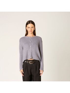Nia Ariana Cardigan Gray Wool Size L/XL Relaxed Fit Crew Neck Dropped Shoulders